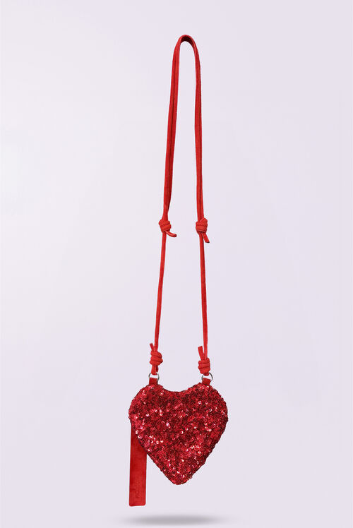 Sequin Heart Mini Bag Red